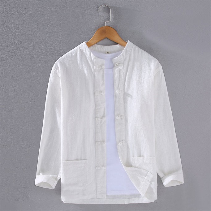 Stand Collar Cotton Vanicol Long Sleeve Shirt